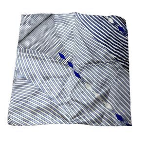 Vintage 100% Silk Made In Korea Handkerchief Abstract Striped Blue Silver Modern